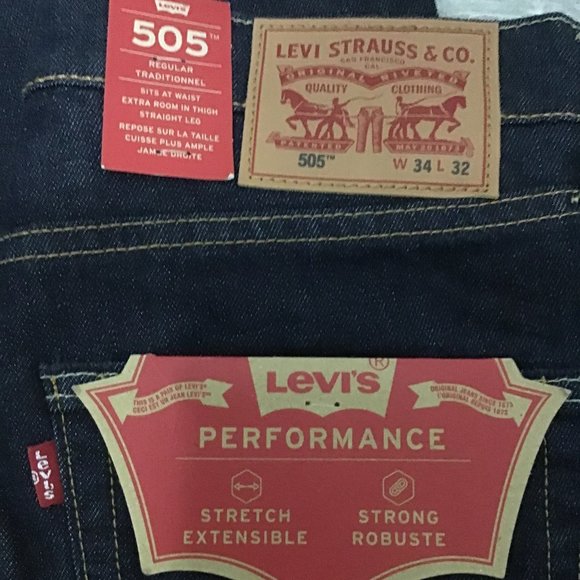 NWT LEVI'S 505 Performance 34 X 32 / Stretch & Strong - Picture 2 of 4